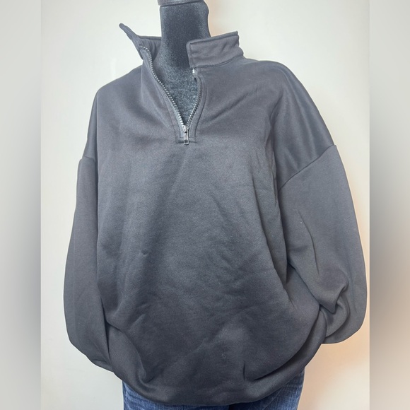 Trendy Queen Oversized Women’s Black Half-Zip Sweatshirt Size L - Picture 3 of 11